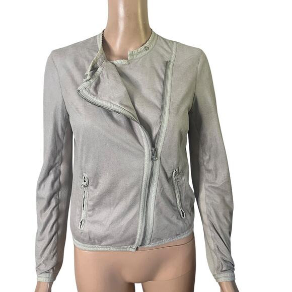 A|X Armani Exchange Moto Jacket Womens Small Gray Faux Suede Asymmetrical Zip - Picture 13 of 14